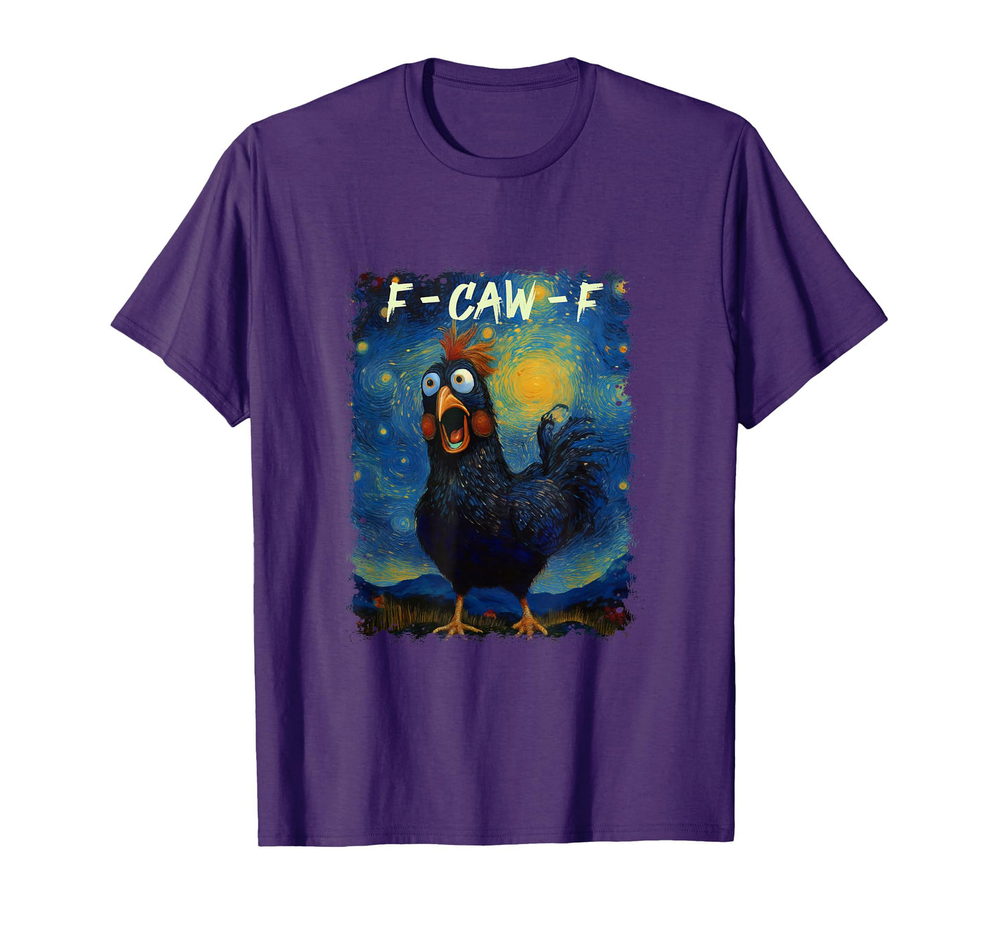 Funny F-CAW-F Black Chicken in Starry Night Van Gogh Style T-Shirt