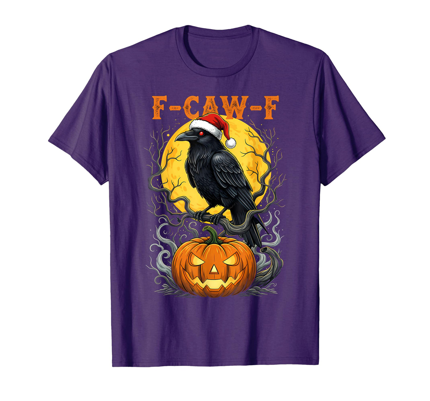 Funny F-CAW-F Crow Halloween Christmas Moon Pumpkin Raven T-Shirt