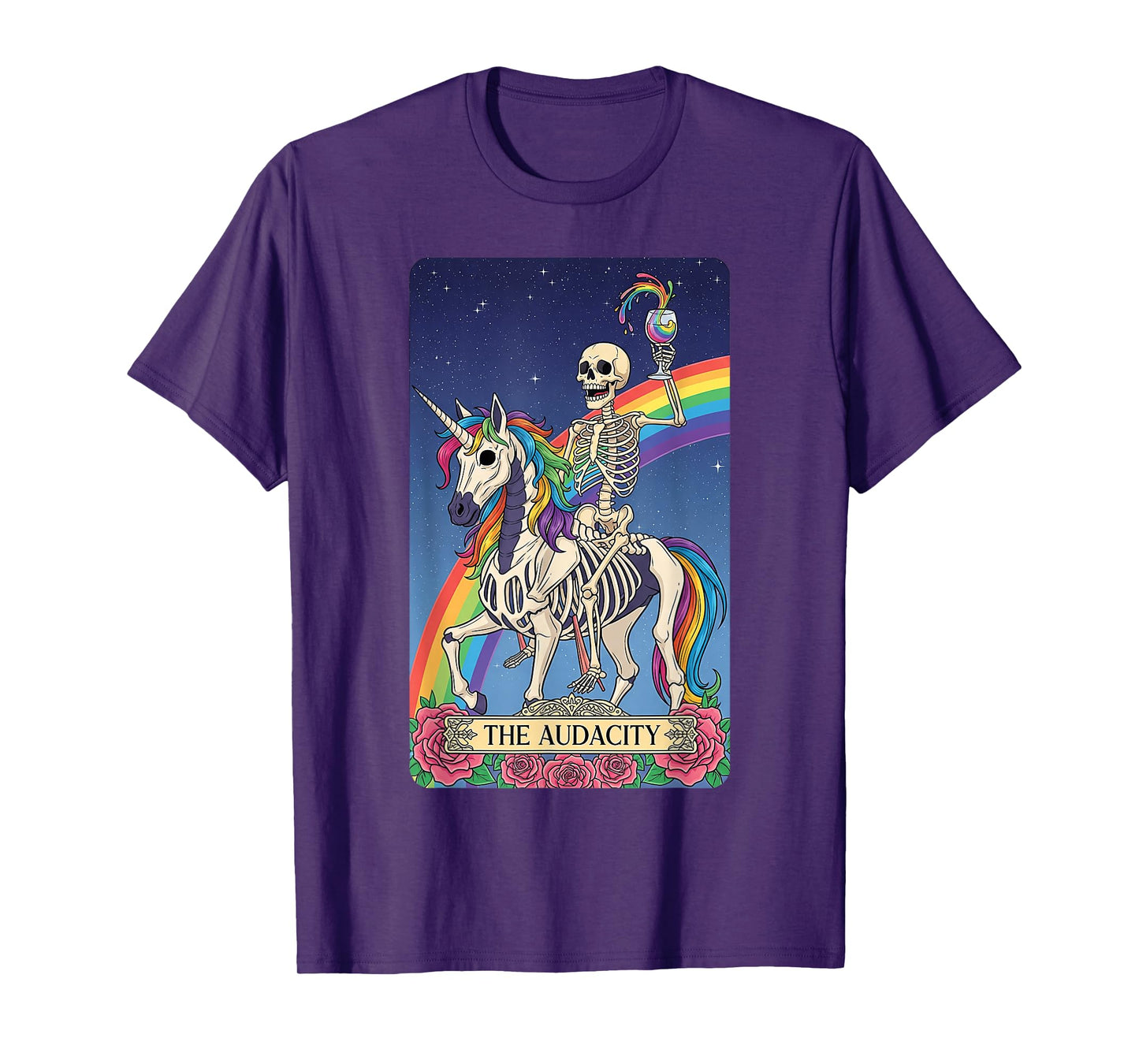 Skeleton Unicorn Rider The Audacity Tarot Card Halloween T-Shirt