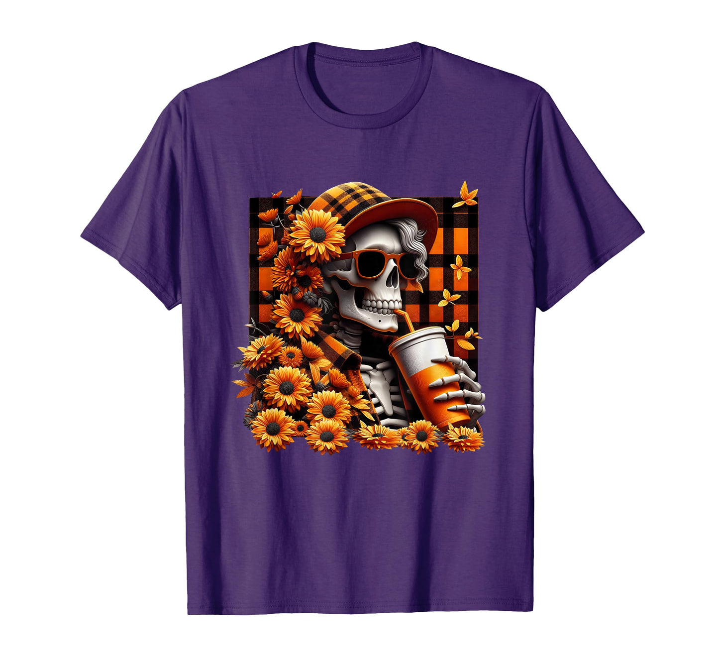 Fall Skeleton with Sunflowers Retro Halloween Autumn Vibes T-Shirt