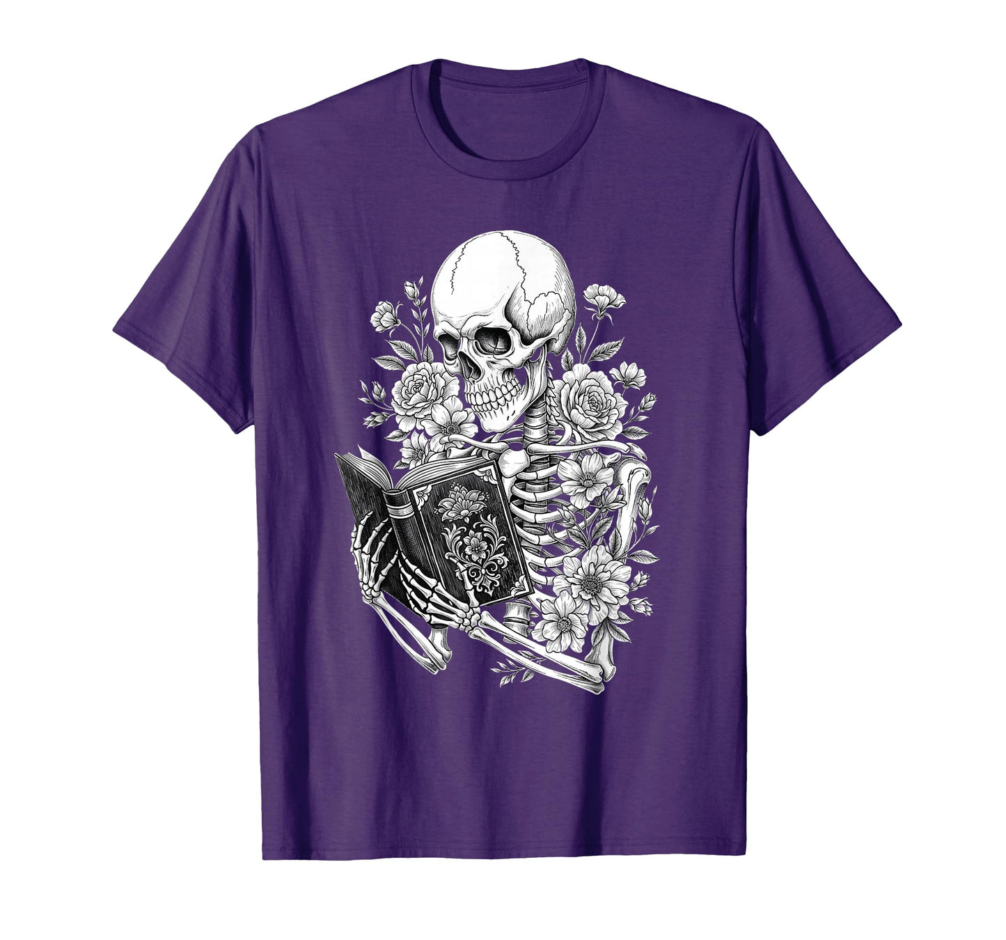 Skeleton Vintage Book Floral Skull Halloween Teacher Costume T-Shirt