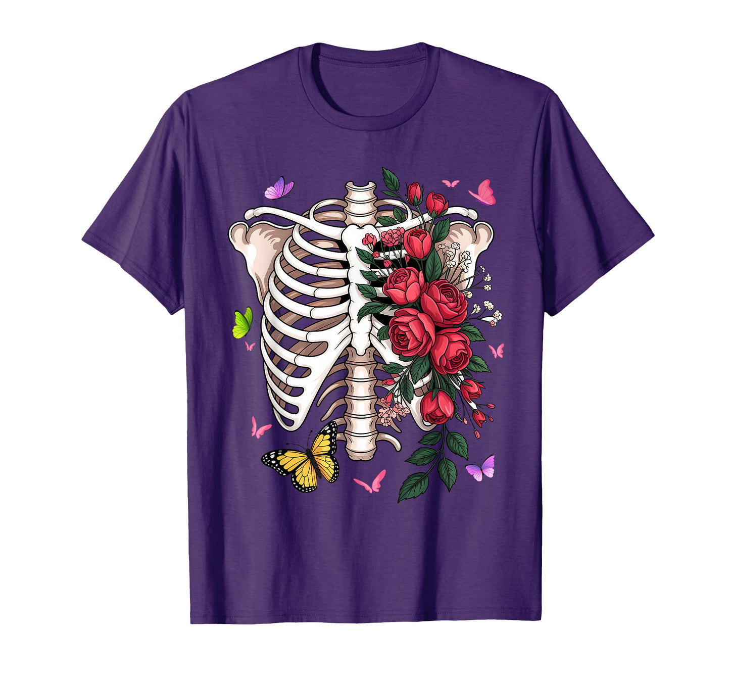 Skeleton Body Red Roses Flower T-Shirt