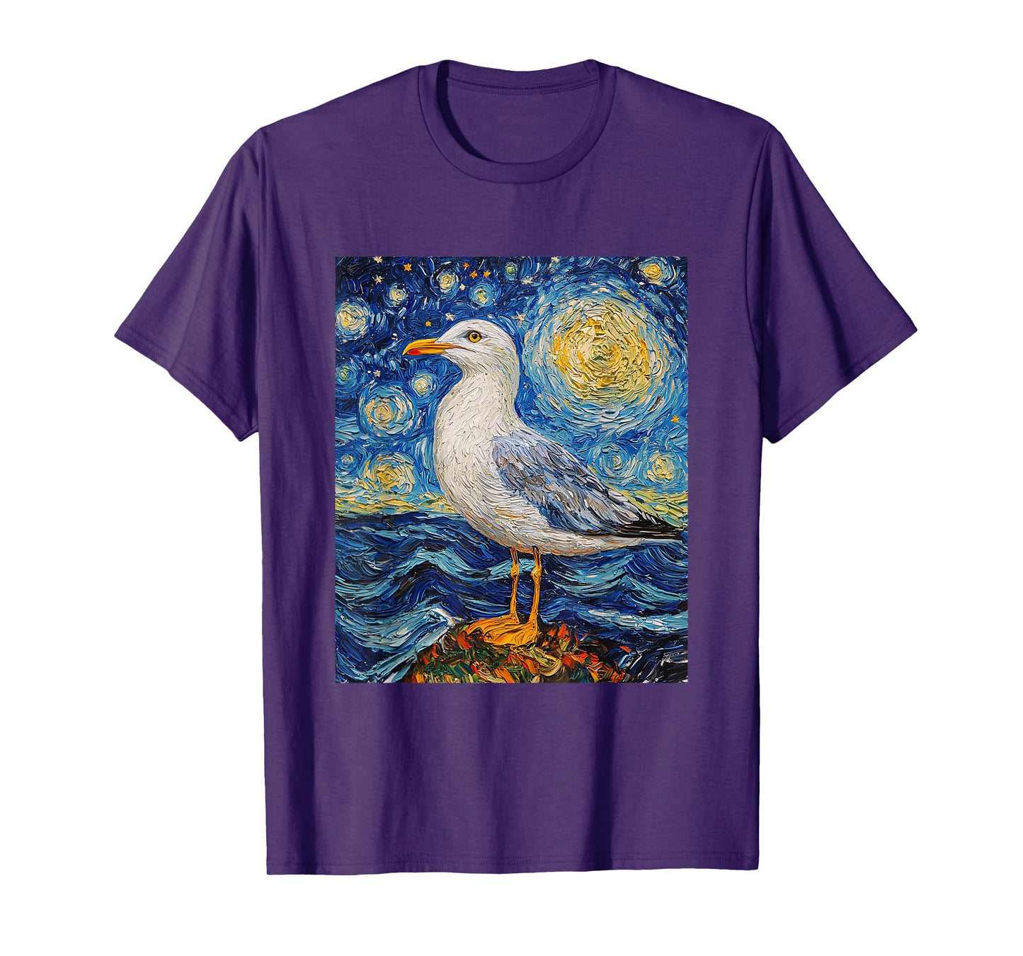 Gull Seagull Bird Graphic - Van Gogh Style - Starry Night T-Shirt