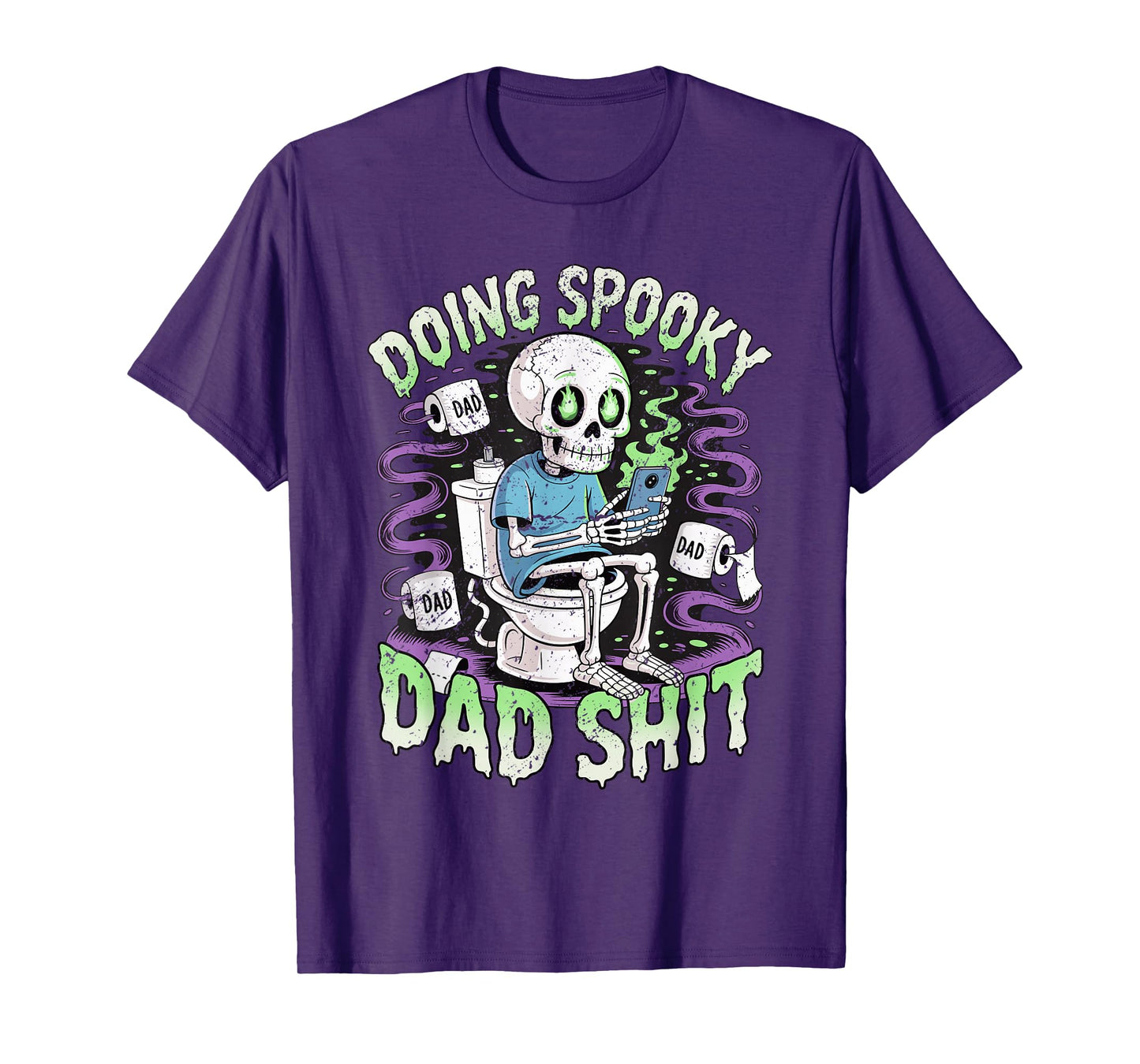 Skeleton Dad on Toilet Funny Spooky Halloween Humor T-Shirt