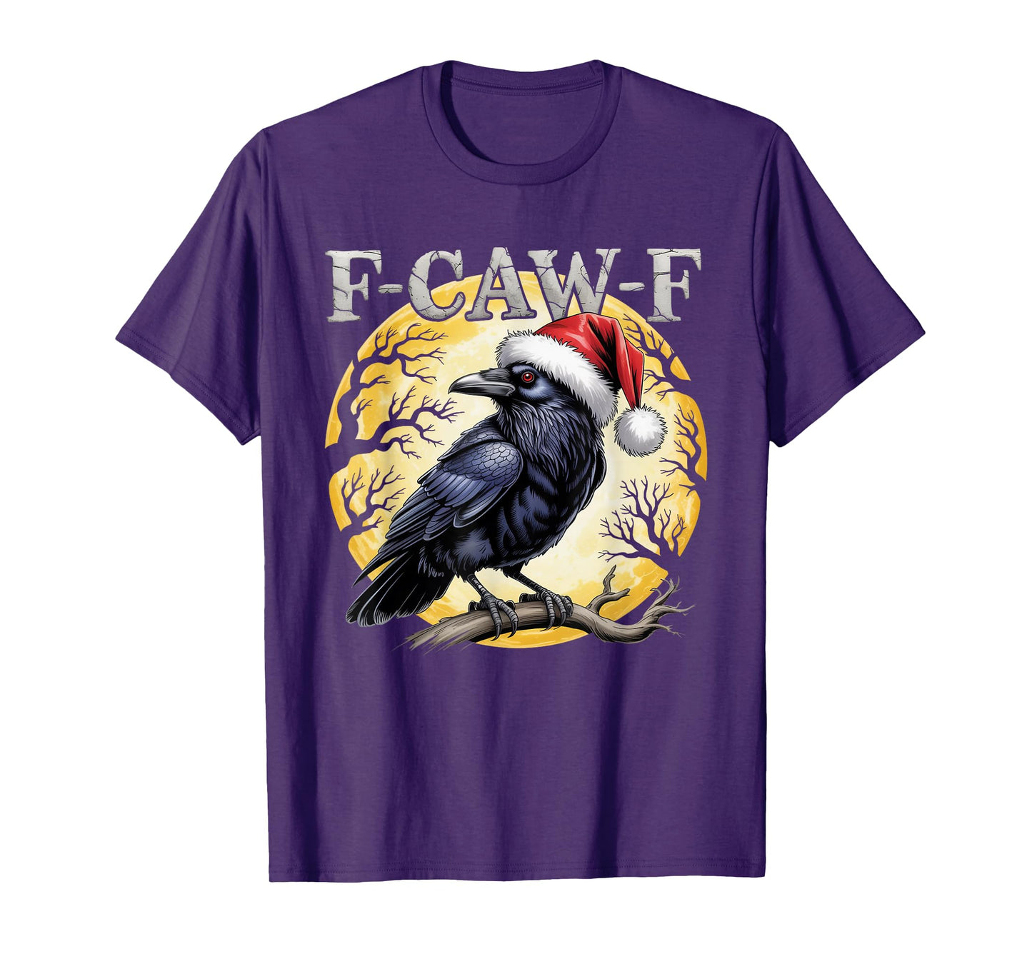 Crow F-CAW-F Black Bird Gothic Christmas Lights Santa Hat T-Shirt