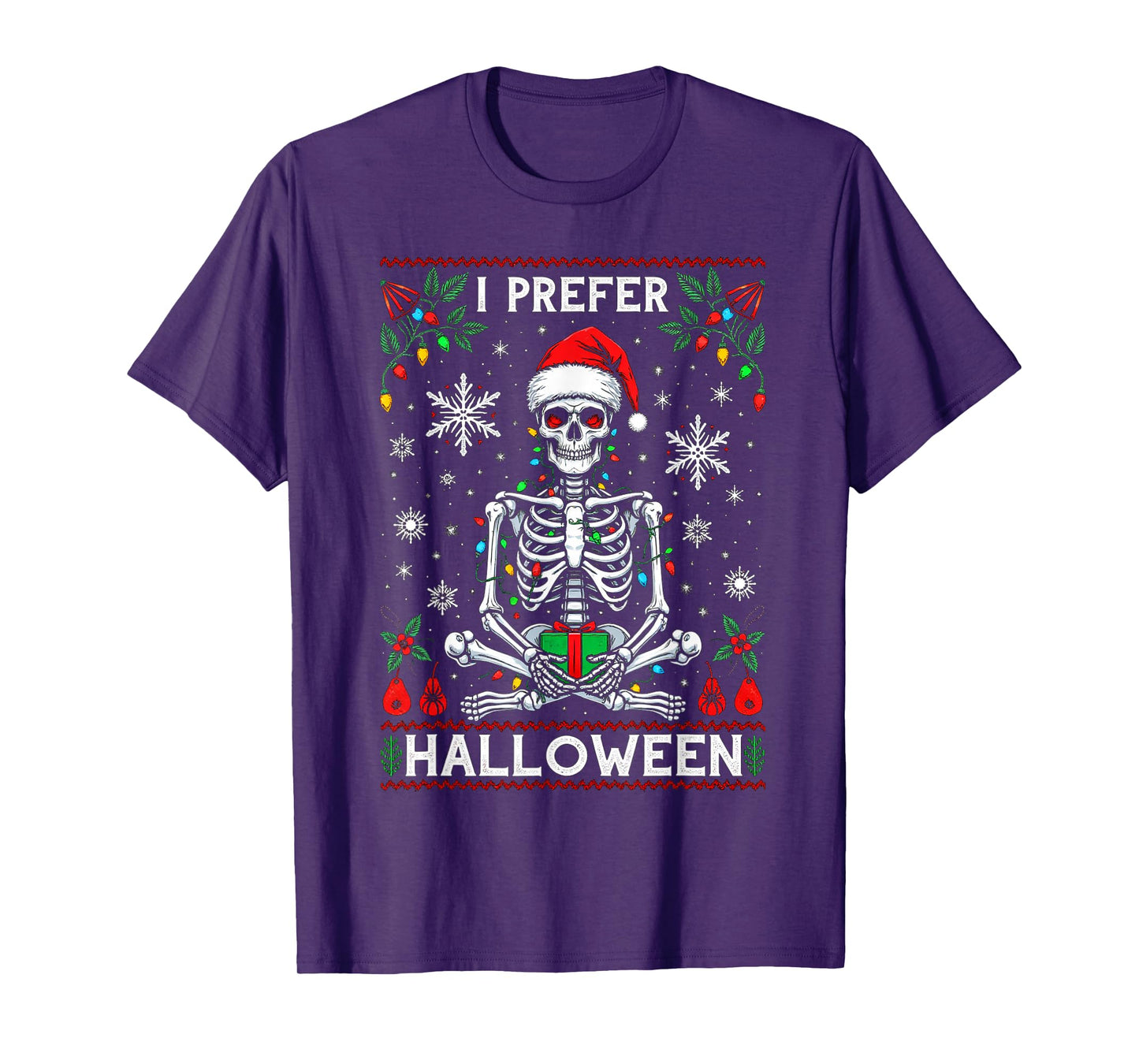 Funny Christmas 2025 Skeleton I Prefer Halloween Ugly Xmas T-Shirt