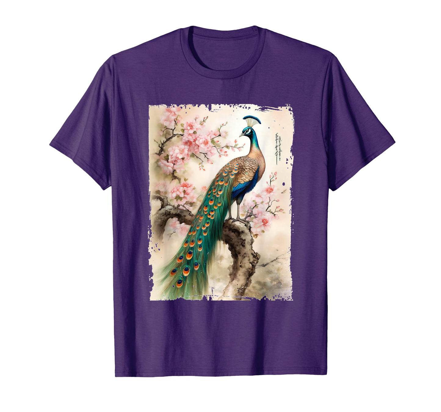 beautiful peacock Japanese cherry blossom art T-Shirt