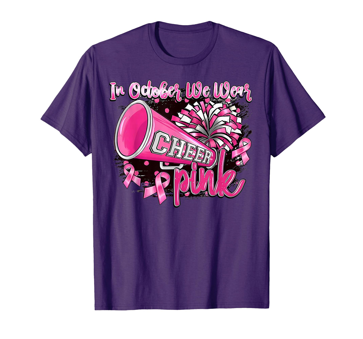 In October We Wear Pink With Cheer Breast Cancer Cheerleader T-Shirt