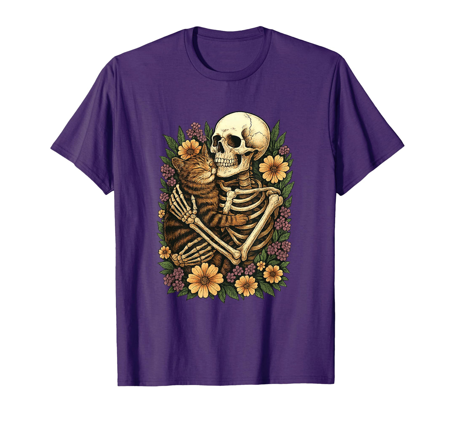 Skeleton Hugging Cat Halloween Costume Cats Lover Men Women T-Shirt