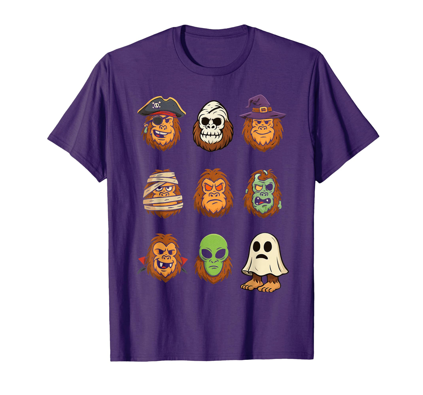 Halloween Bigfoot Skeleton Zombie Mummy Ghost Witch Vampire T-Shirt