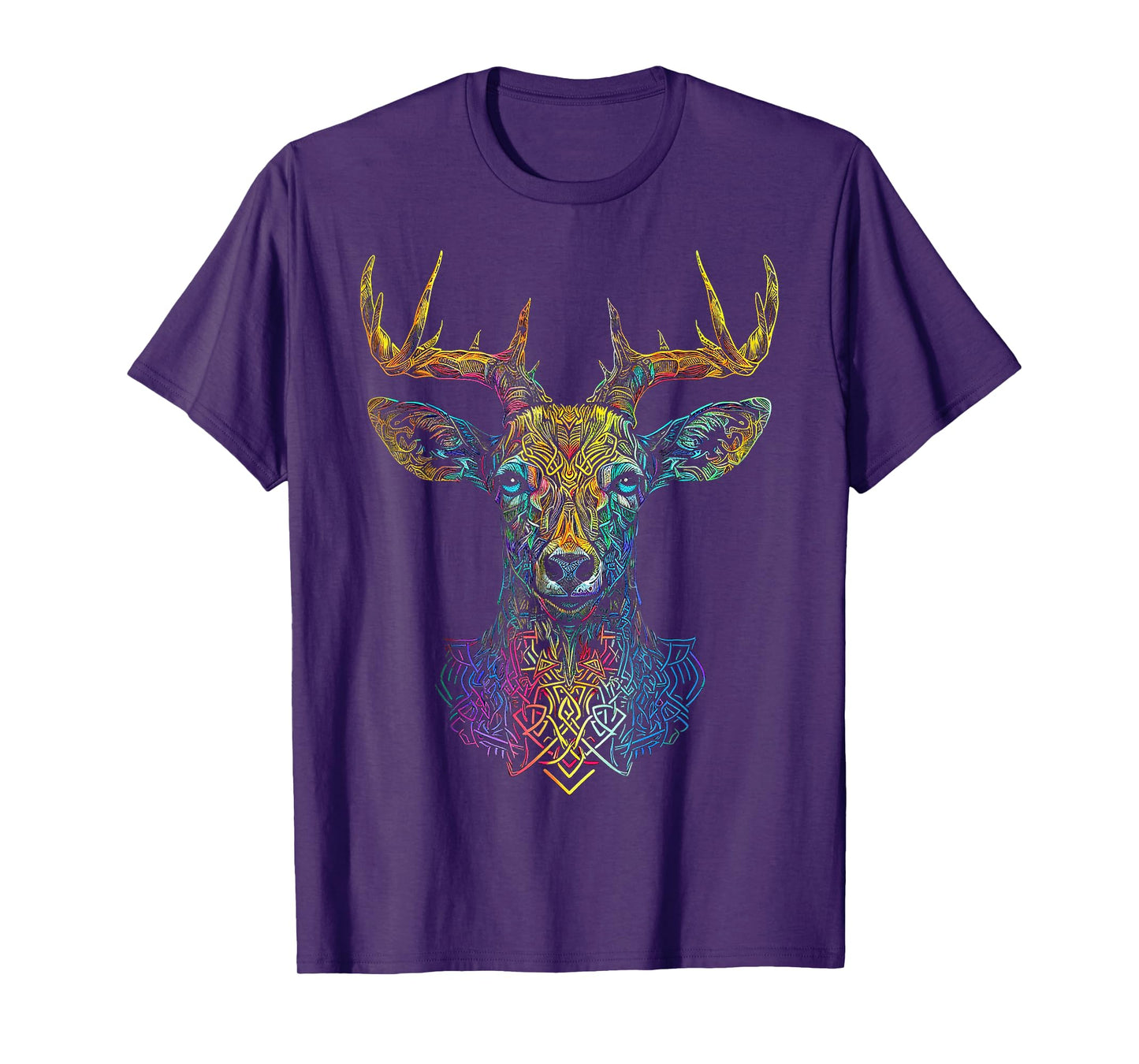 Deer Artwork Colorful Animal Mandala Graphic Art Deer T-Shirt