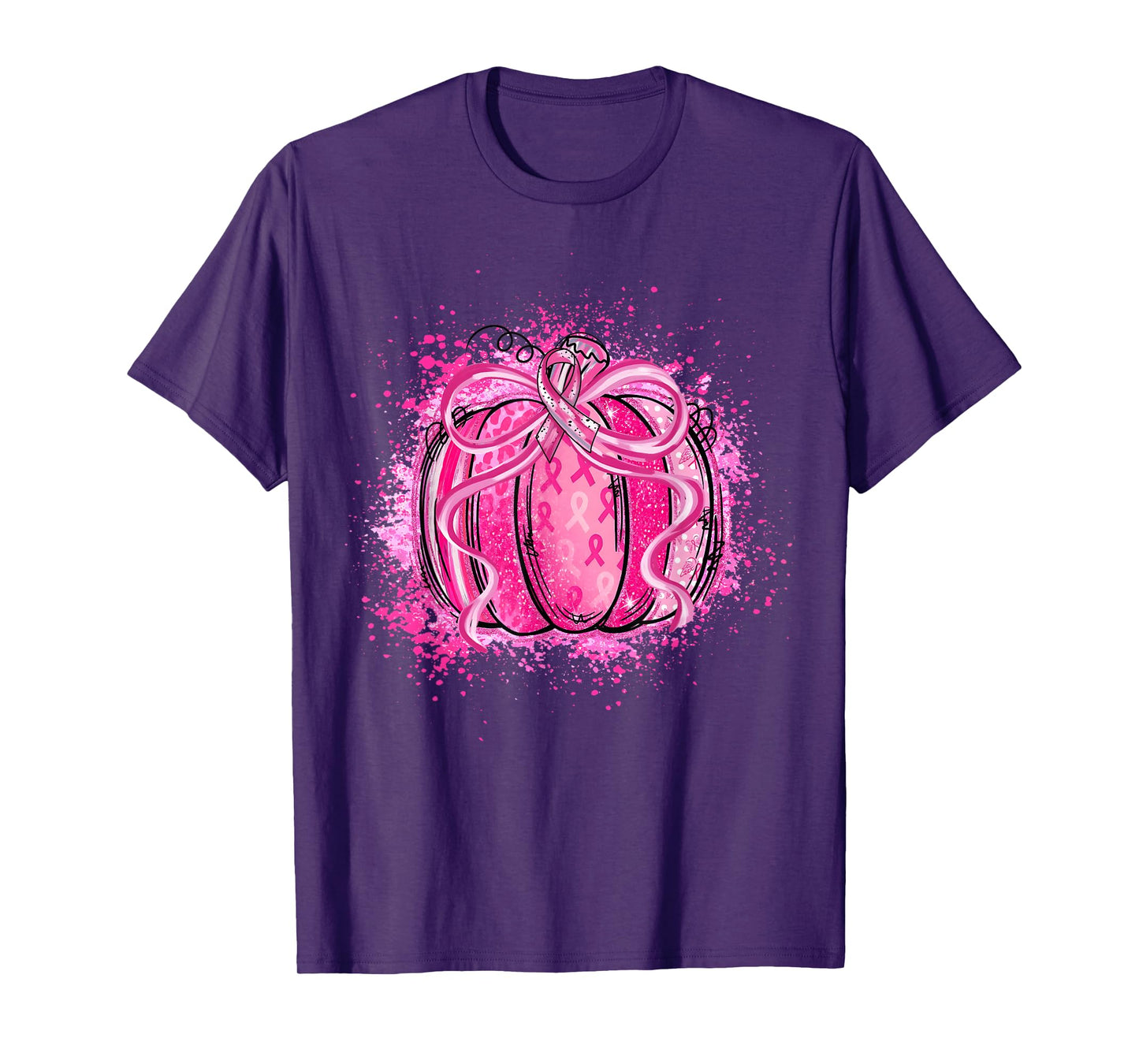 Pink Ribbon Coquette Bow Pumpkin Breast Cancer Awareness T-Shirt