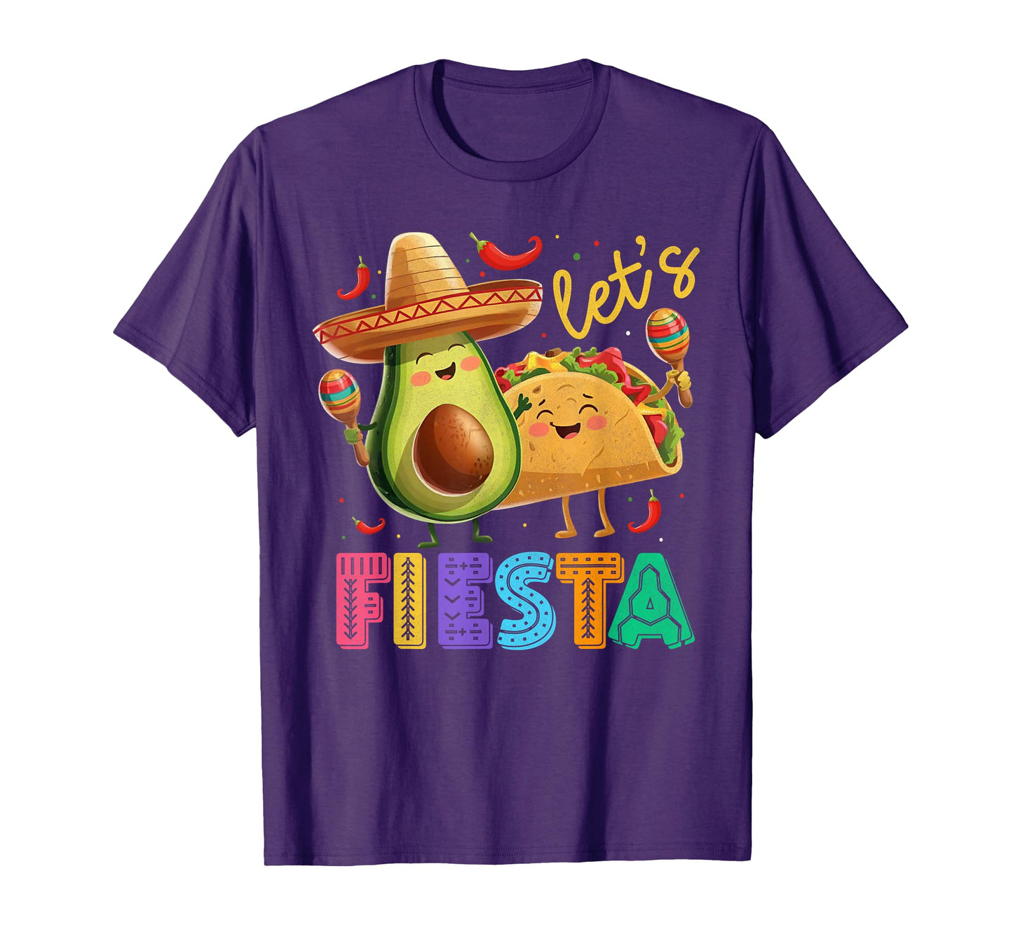 Cinco De Mayo Let's Fiesta Avocado Tacos Maracas Mexican T-Shirt