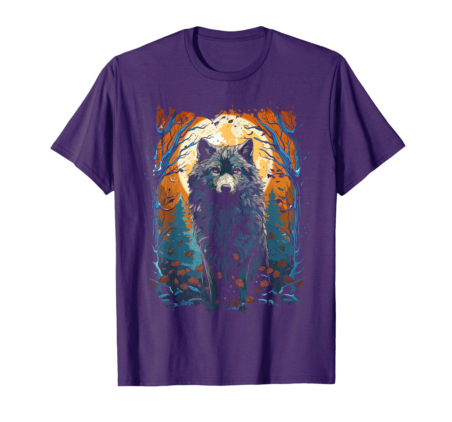 Wolf and Moon, Forest, Nature Art Women, Men, T-Shirt