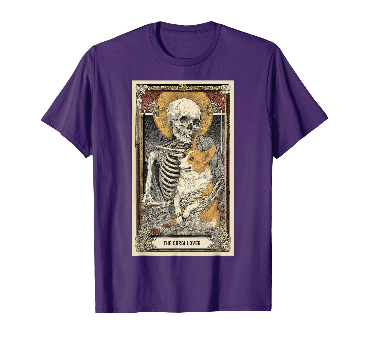 Funny The Corgi Lover Mom Dad Tarot Card Skeleton Halloween T-Shirt