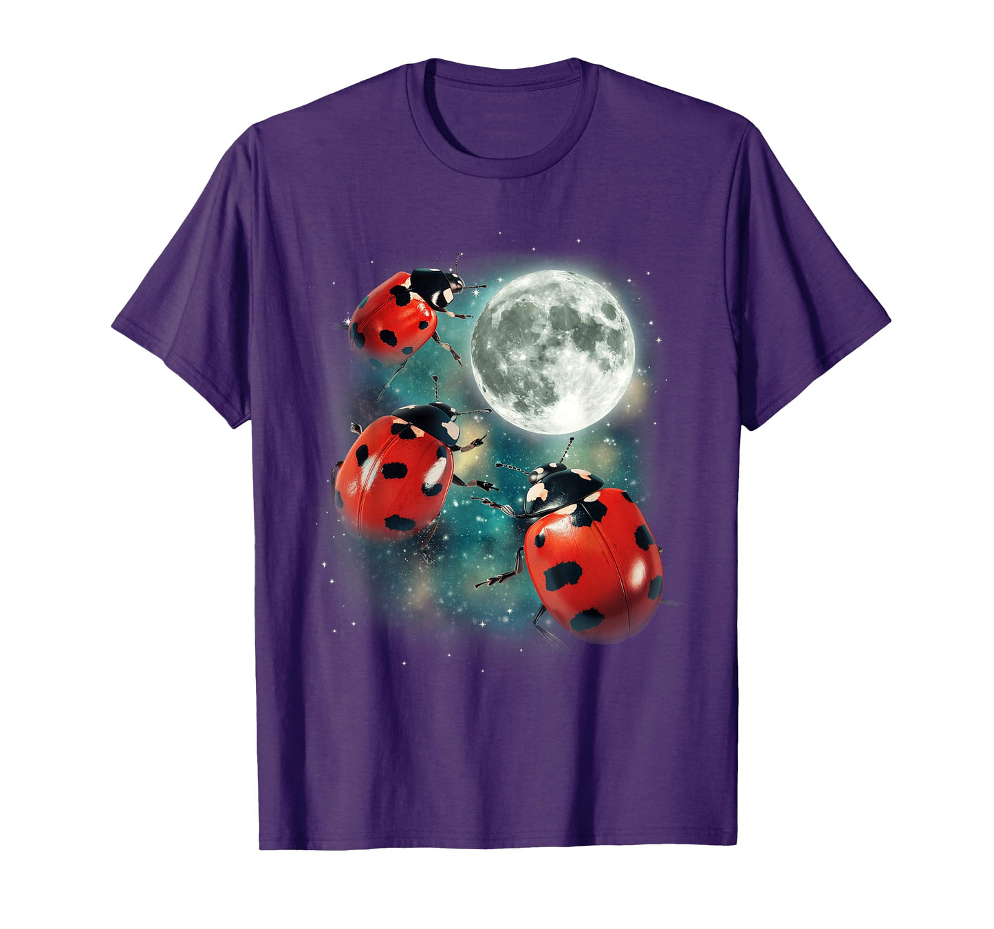 Three Ladybug Moon | Red Beetles Gardener Outdoors Cute Bug T-Shirt