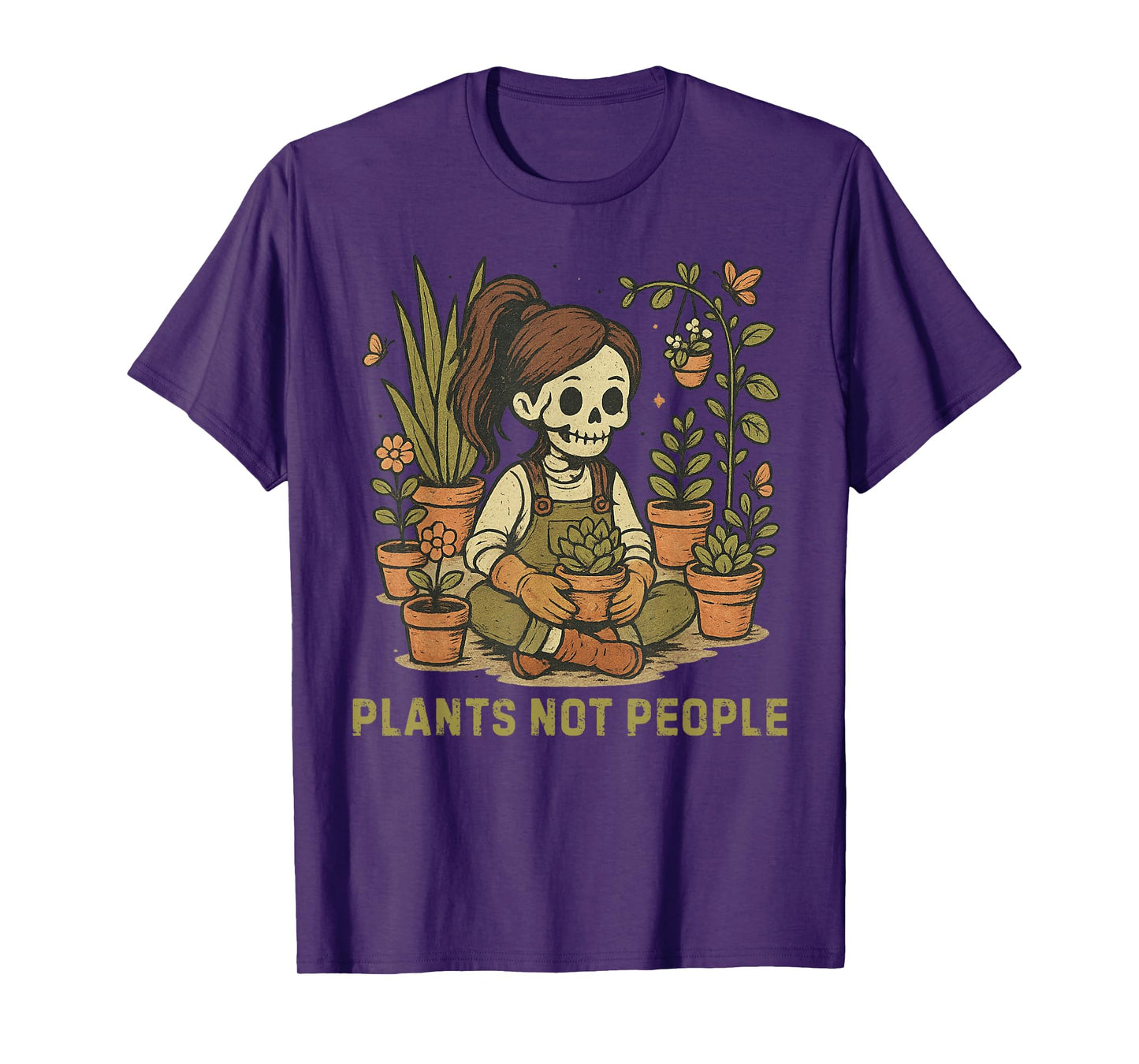 Plants not People Skeleton Vintage Halloween Gardening T-Shirt