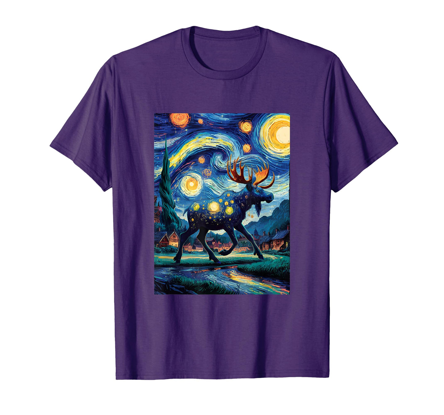 Artistic Moose Van Gogh Style Starry Night The Moose Lovers T-Shirt