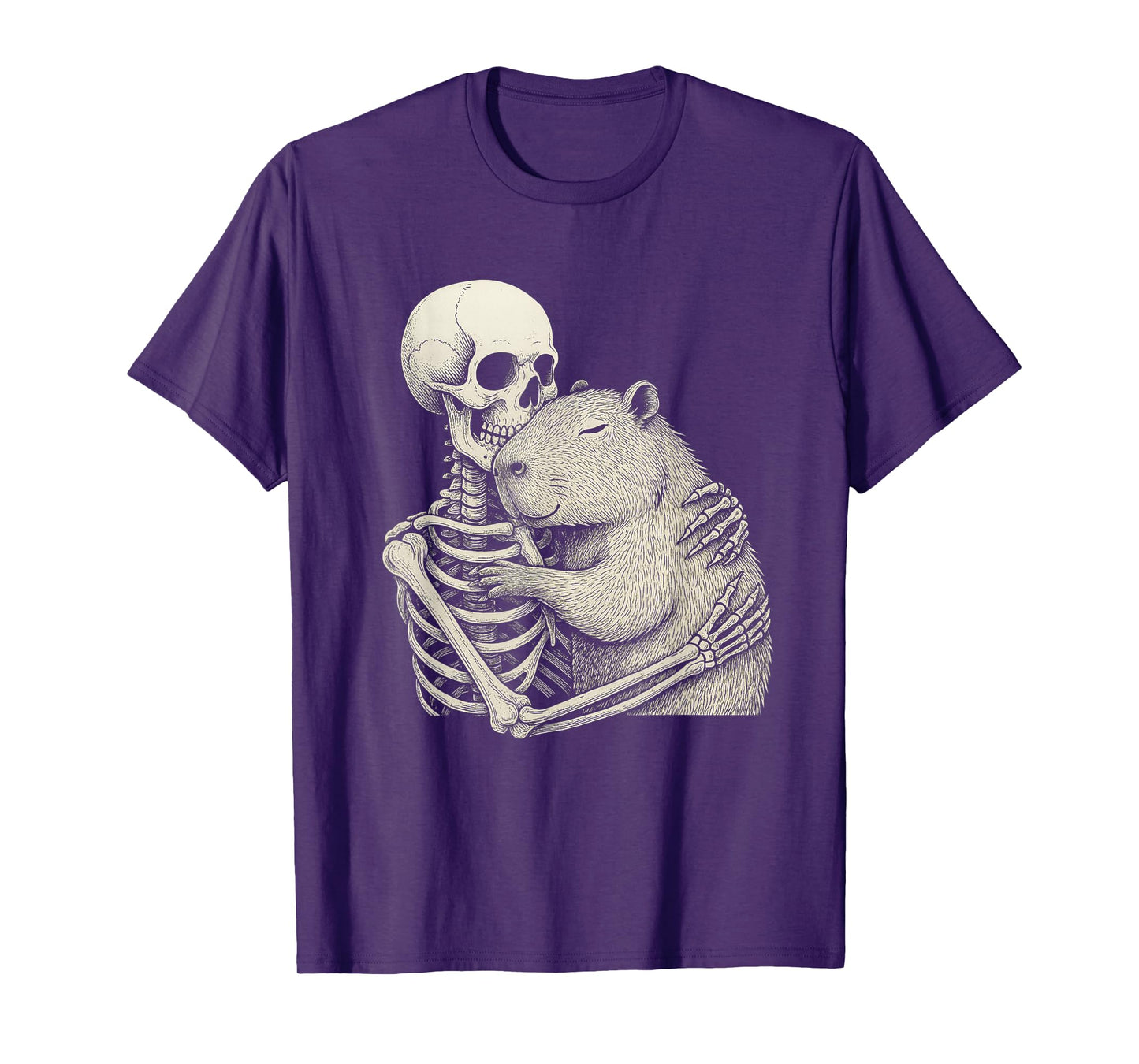 Funny Skeleton Capybara Hug Spooky Season Men Women T-Shirt