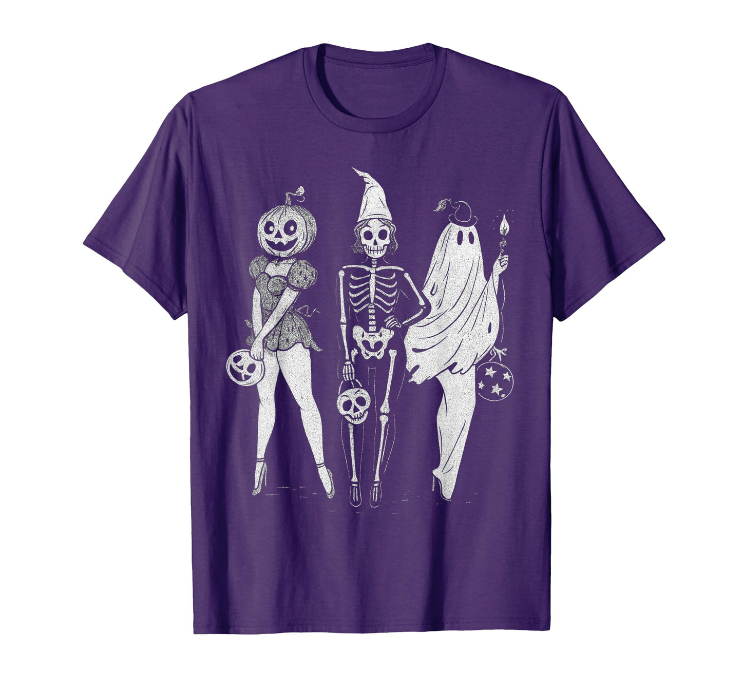 Retro Halloween Shirts Women Pumpkin Skeleton Ghost Girls T-Shirt