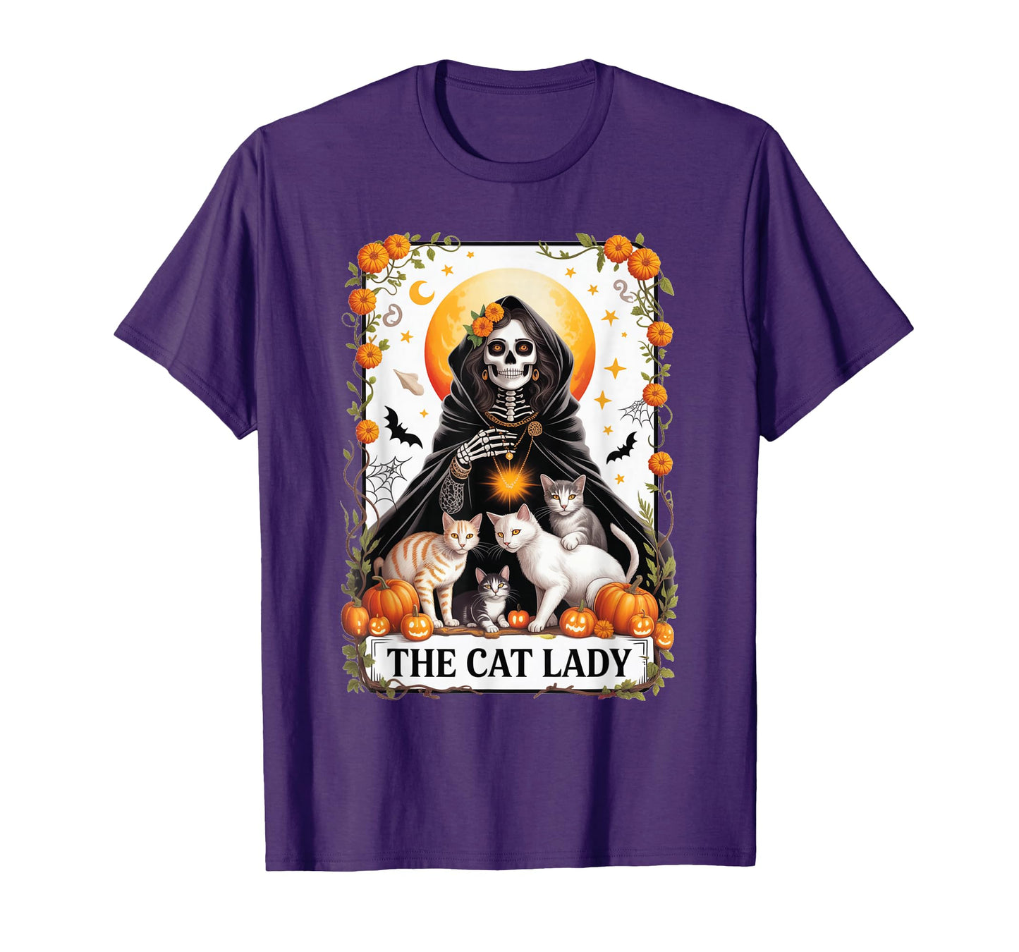 Halloween Cat Lady Tarot Shirt Gothic Witchy Skeleton Woman T-Shirt
