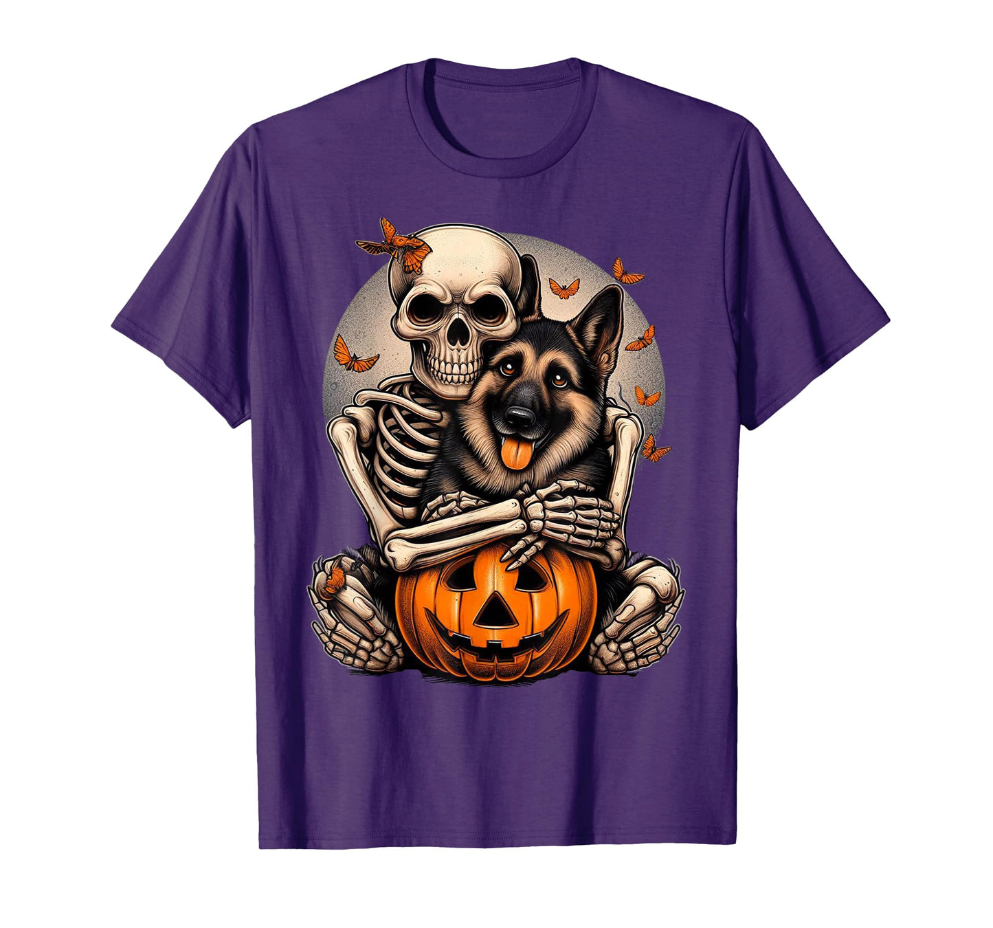 Skeleton Hugging German Shepherd Halloween Lover Mom Dad T-Shirt