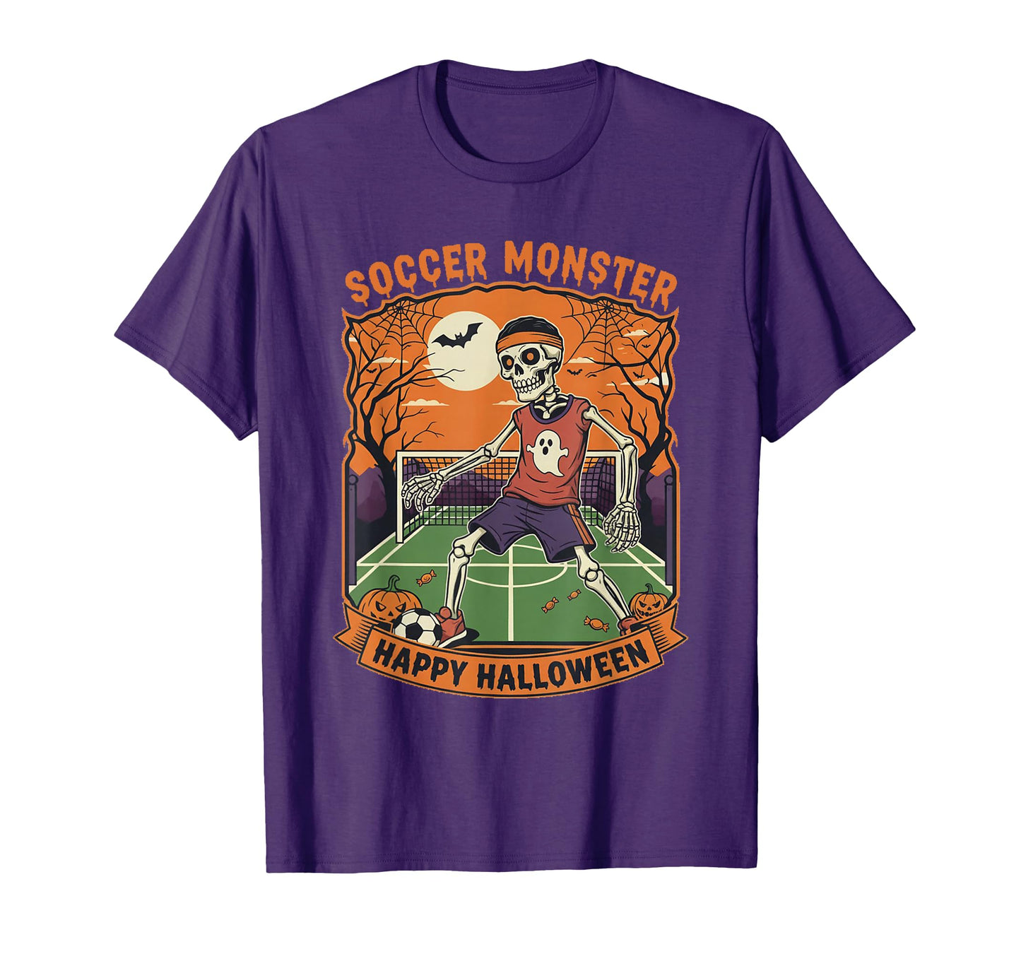 Soccer Monster Skeleton Happy Halloween Soccer Costume T-Shirt