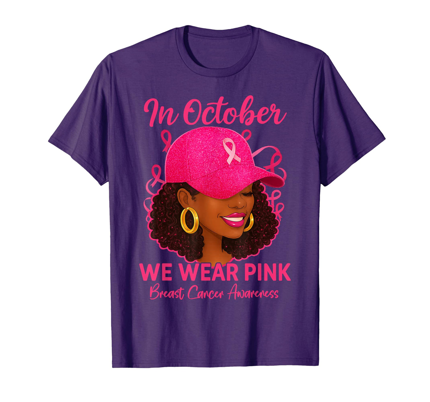 in October We Wear Pink Black Women Breast Cancer Awareness T-Shirt