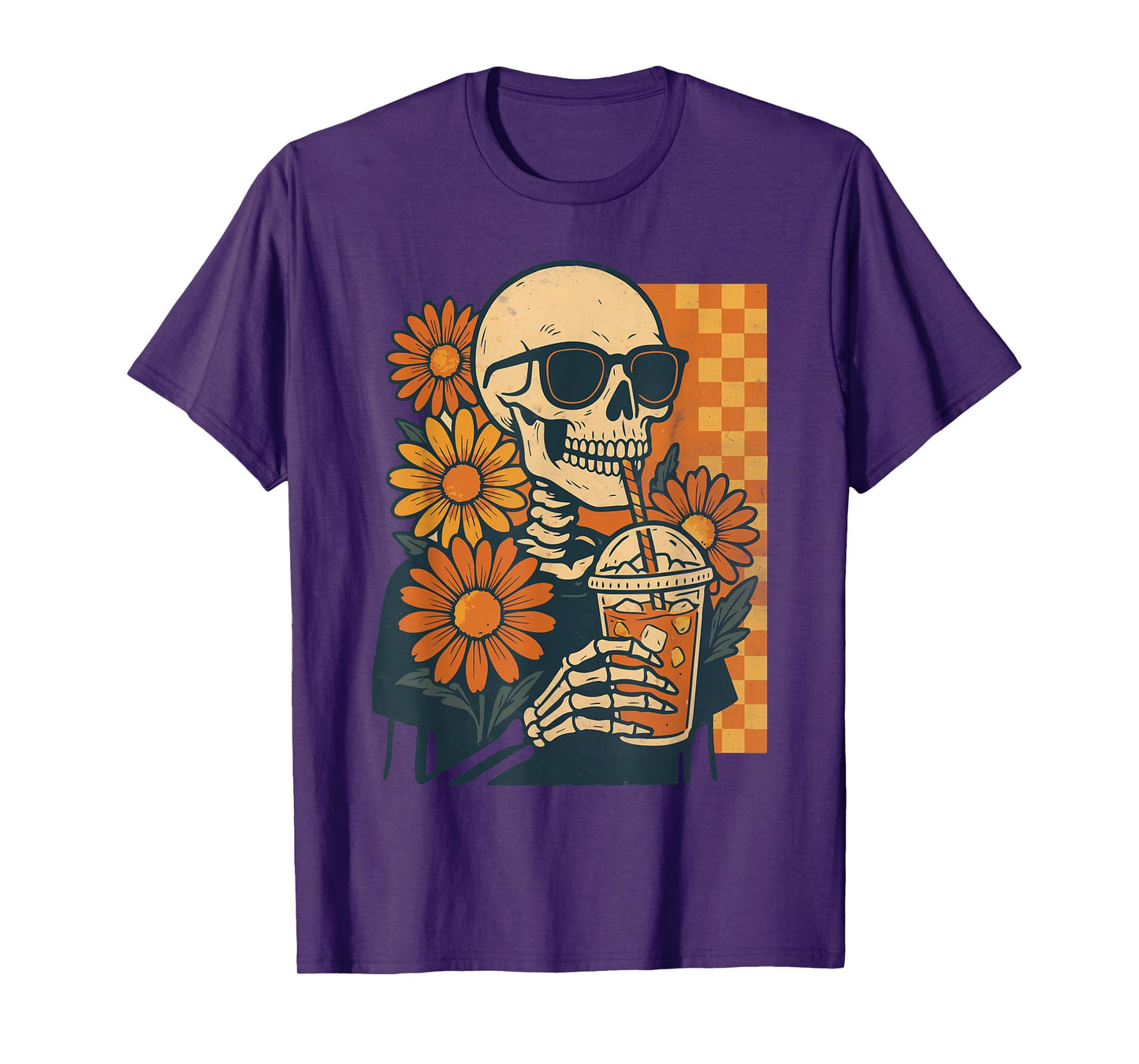 Cool Skull Halloween Design Skeleton Drinking Iced Coffee T-Shirt