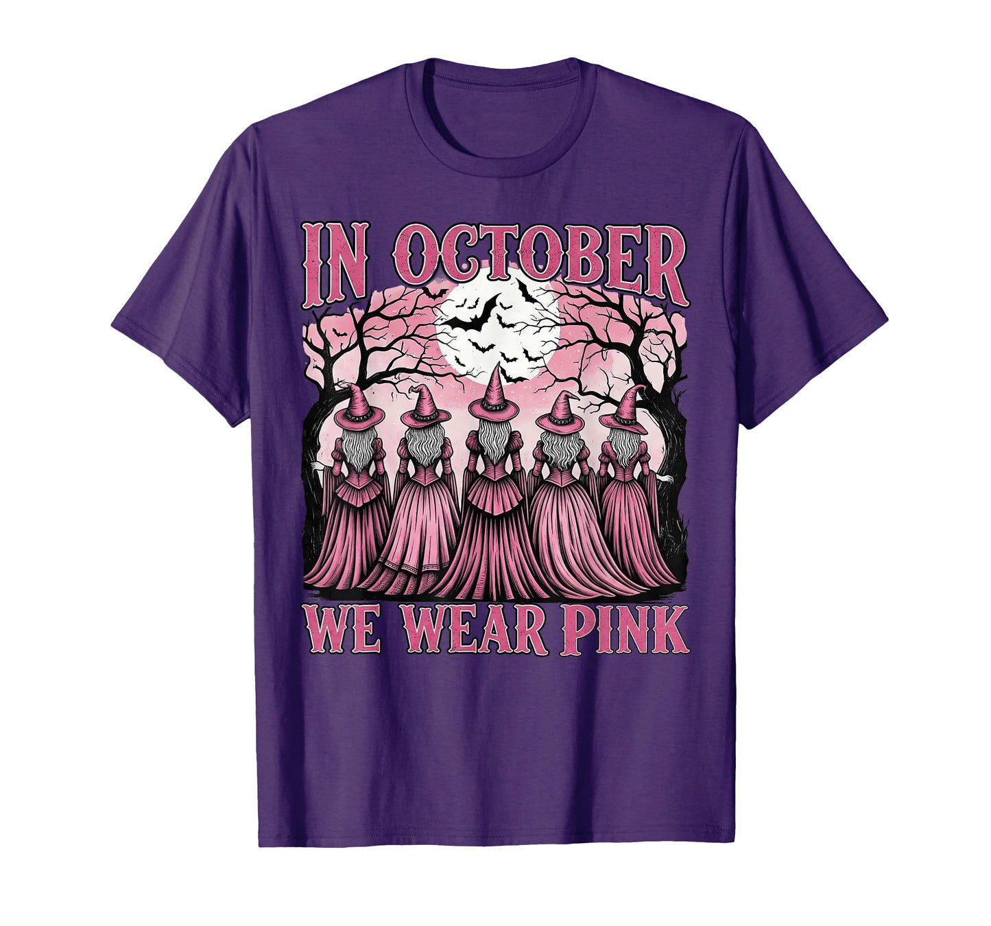 in October We Wear Pink Witch Halloween Awareness T-Shirt