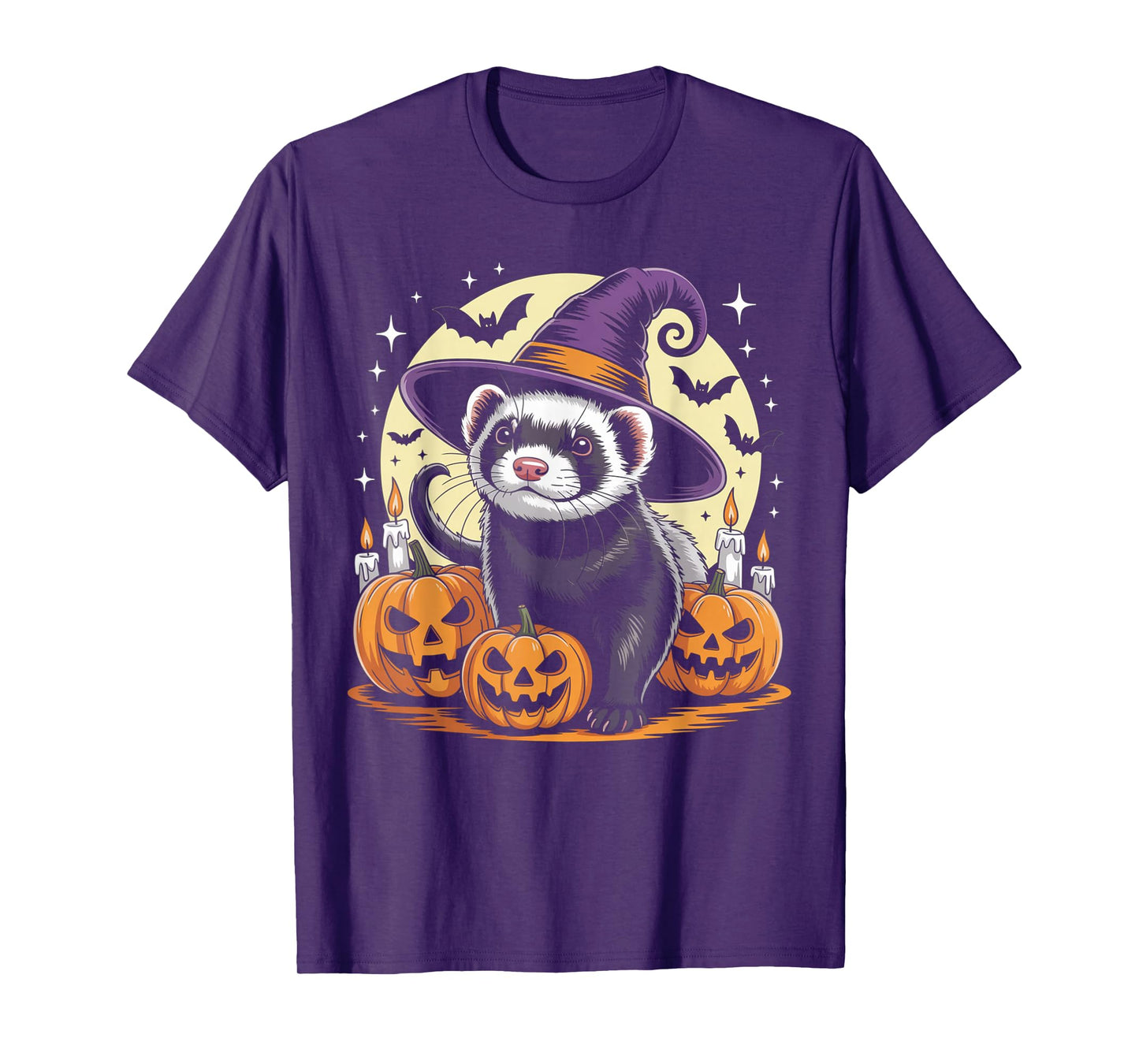Ferret Witch Halloween - Spooky Pumpkin Bats Art T-Shirt