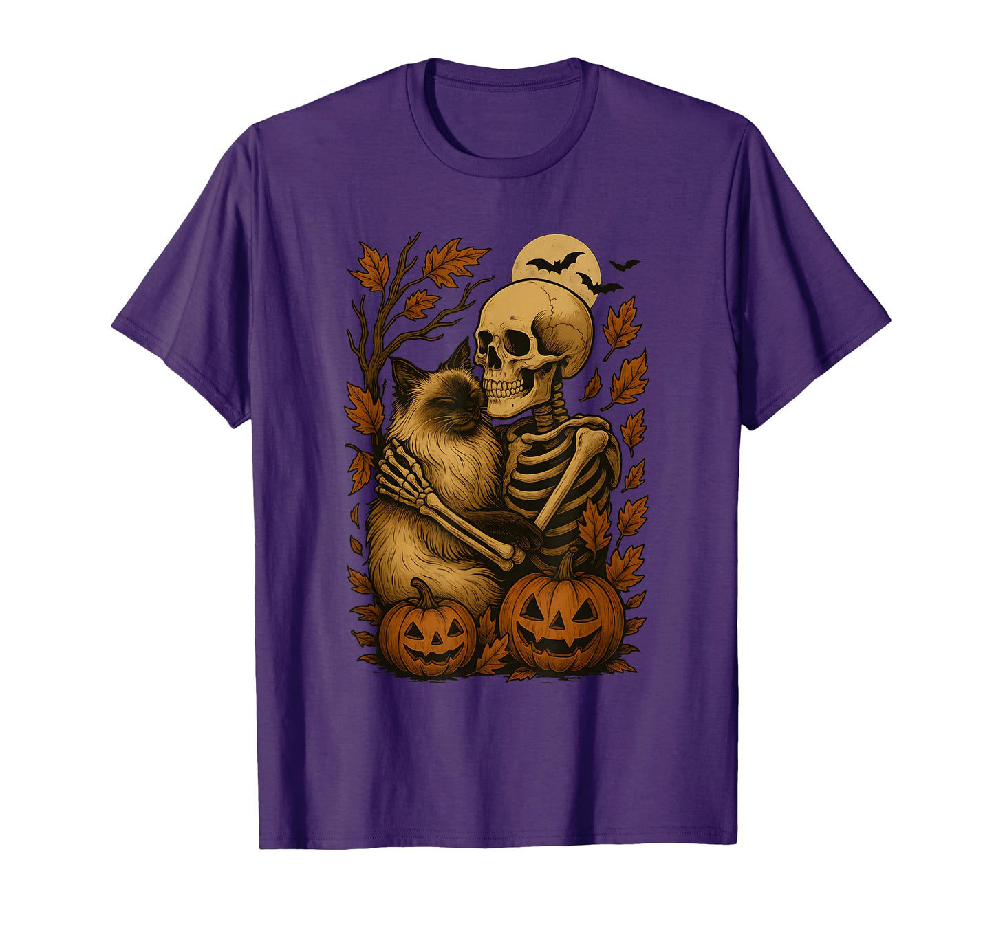 Skeleton Hugging Balinese Cat T-Shirt