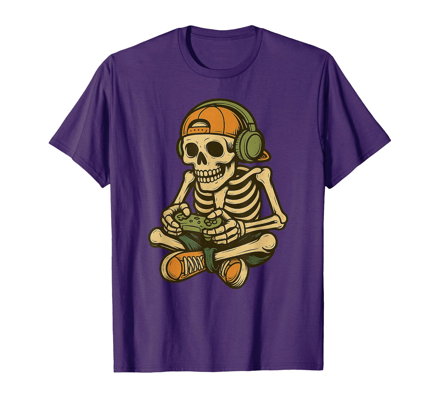 Halloween Skeleton Gamer Gaming Graphic Top Retro Arcade T-Shirt