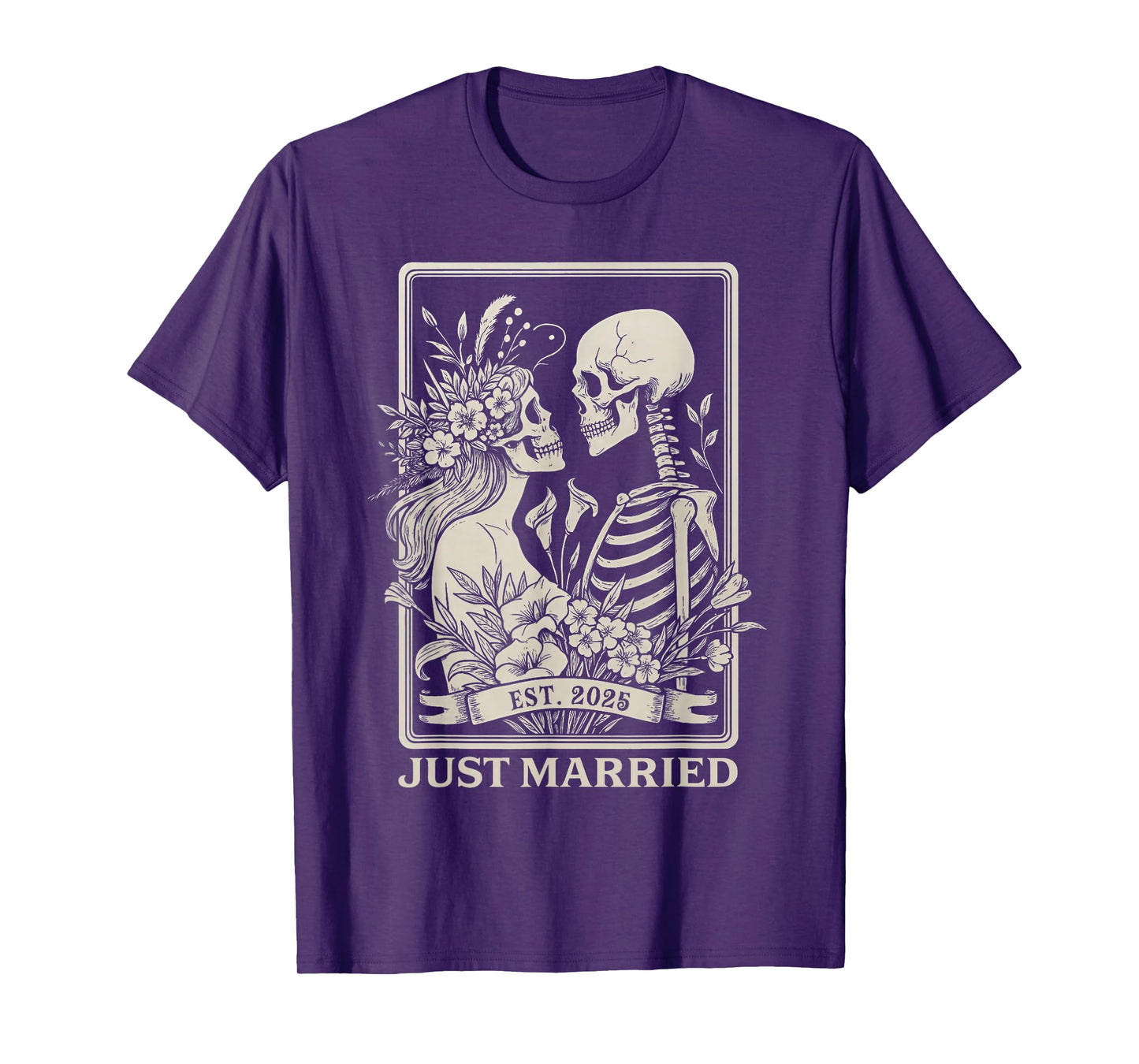 Just Married Skeleton Couple Est 2025 T-Shirt