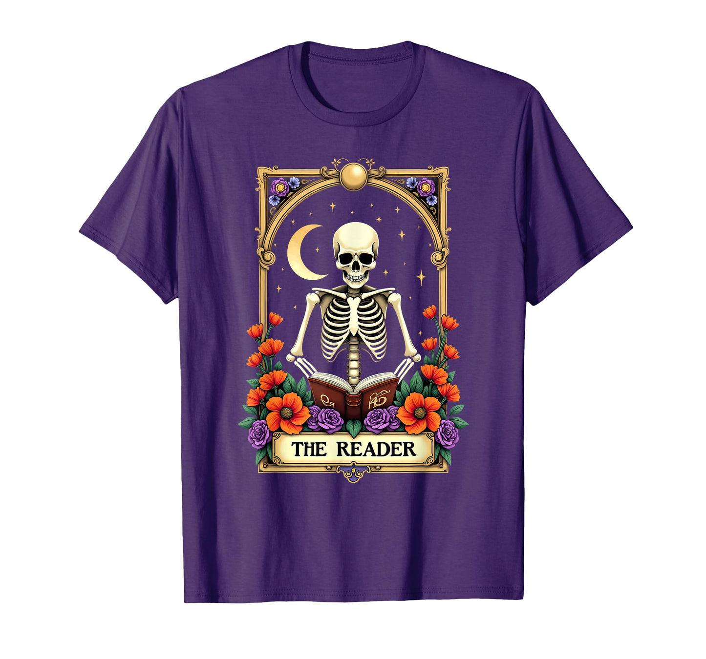 Tarot Card Skeleton Reading Book Librarian The Reader T-Shirt