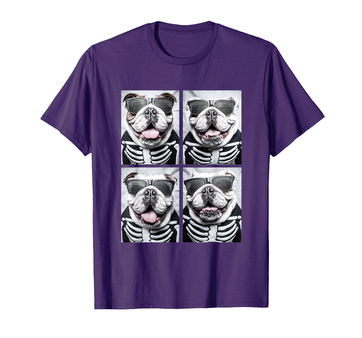 British Bulldogs with Sunglasses Halloween Skeleton Costume T-Shirt