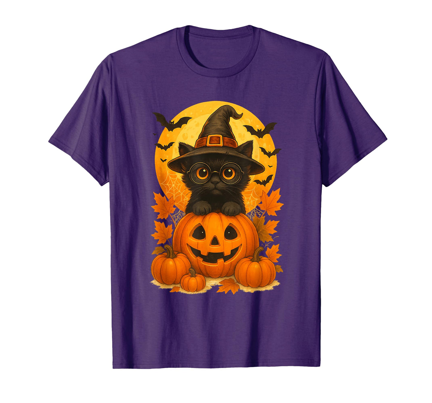 Black Cat Witch Pumpkin Halloween Costume Retro Fall Autumn T-Shirt