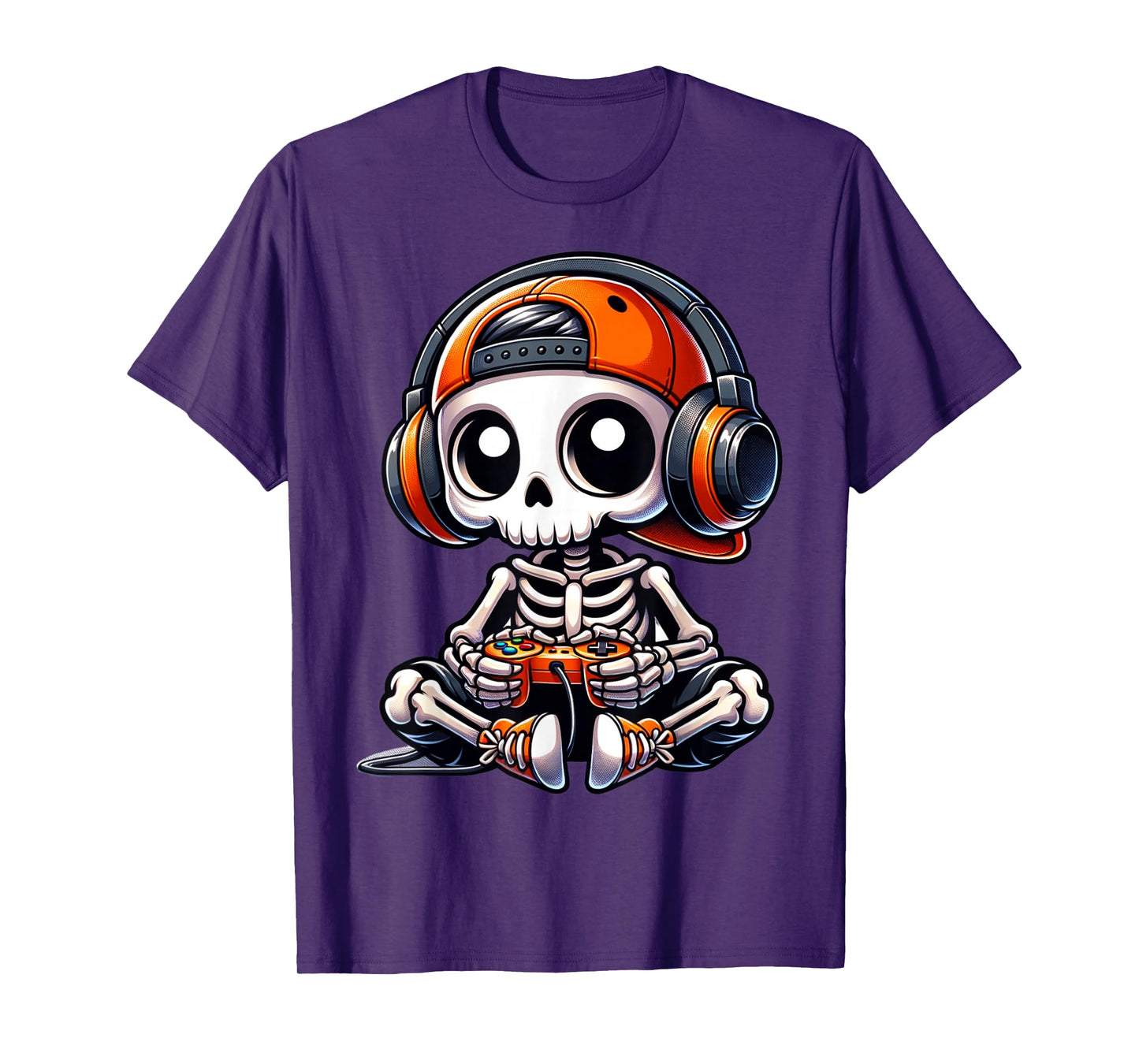 Halloween Skeleton Gamer Video Gaming Boys Men Kids Tees T-Shirt