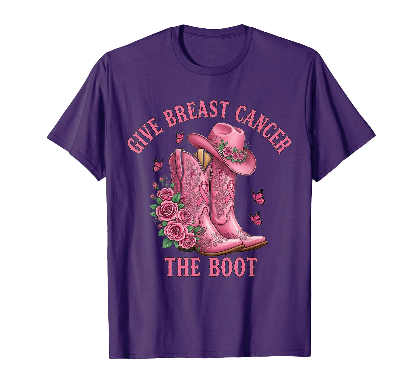 Give Breast Cancer The Boot Cowgirl Cancer Awareness Ribbon T-Shirt