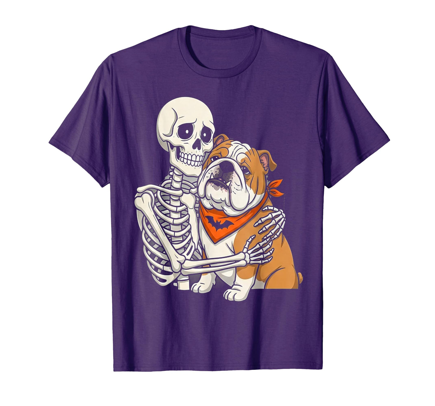 Skeleton Hugging Bulldog Halloween Lover Mom Dad T-Shirt