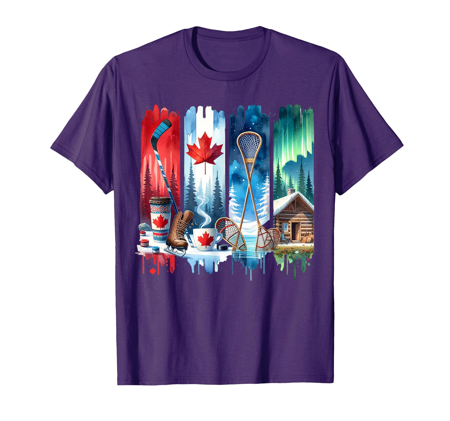 Canadian Winter Wonders Hockey Cabin Northern Pole Lights T-Shirt