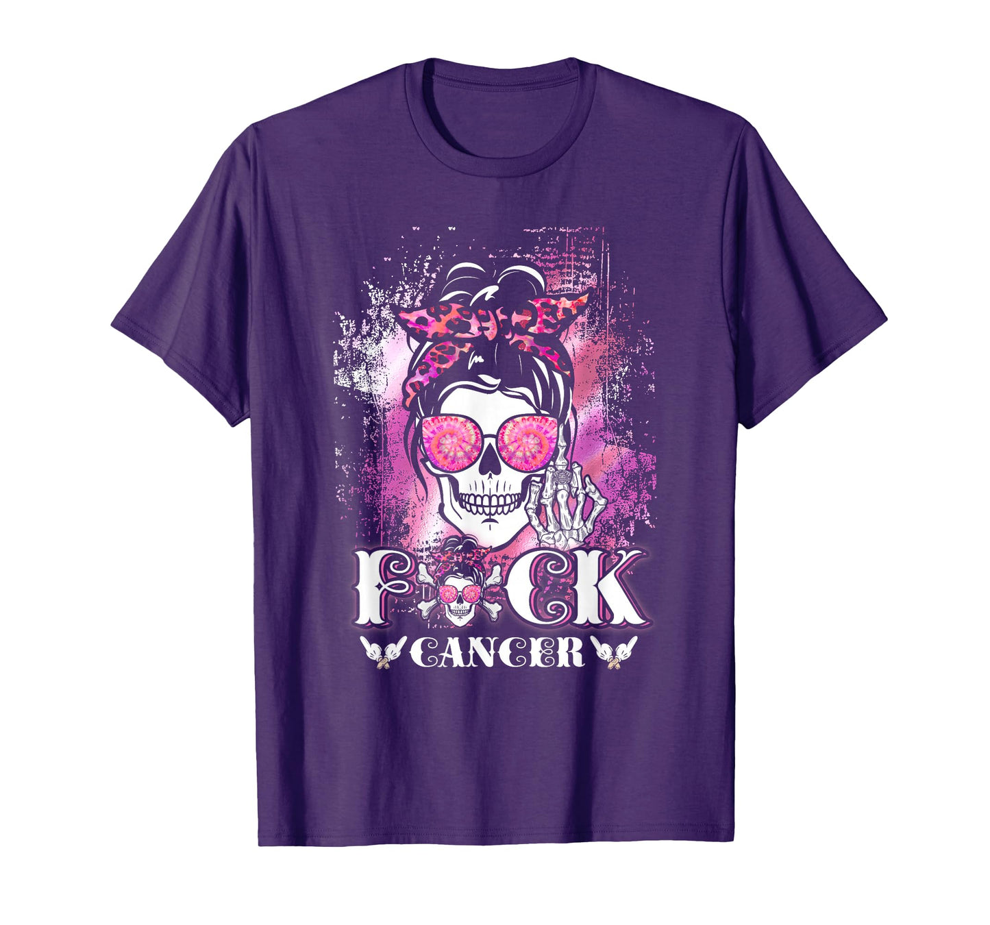 Womens Breast Cancer Skull Fuck Cancer Pink Ribbon Mom T-Shirt