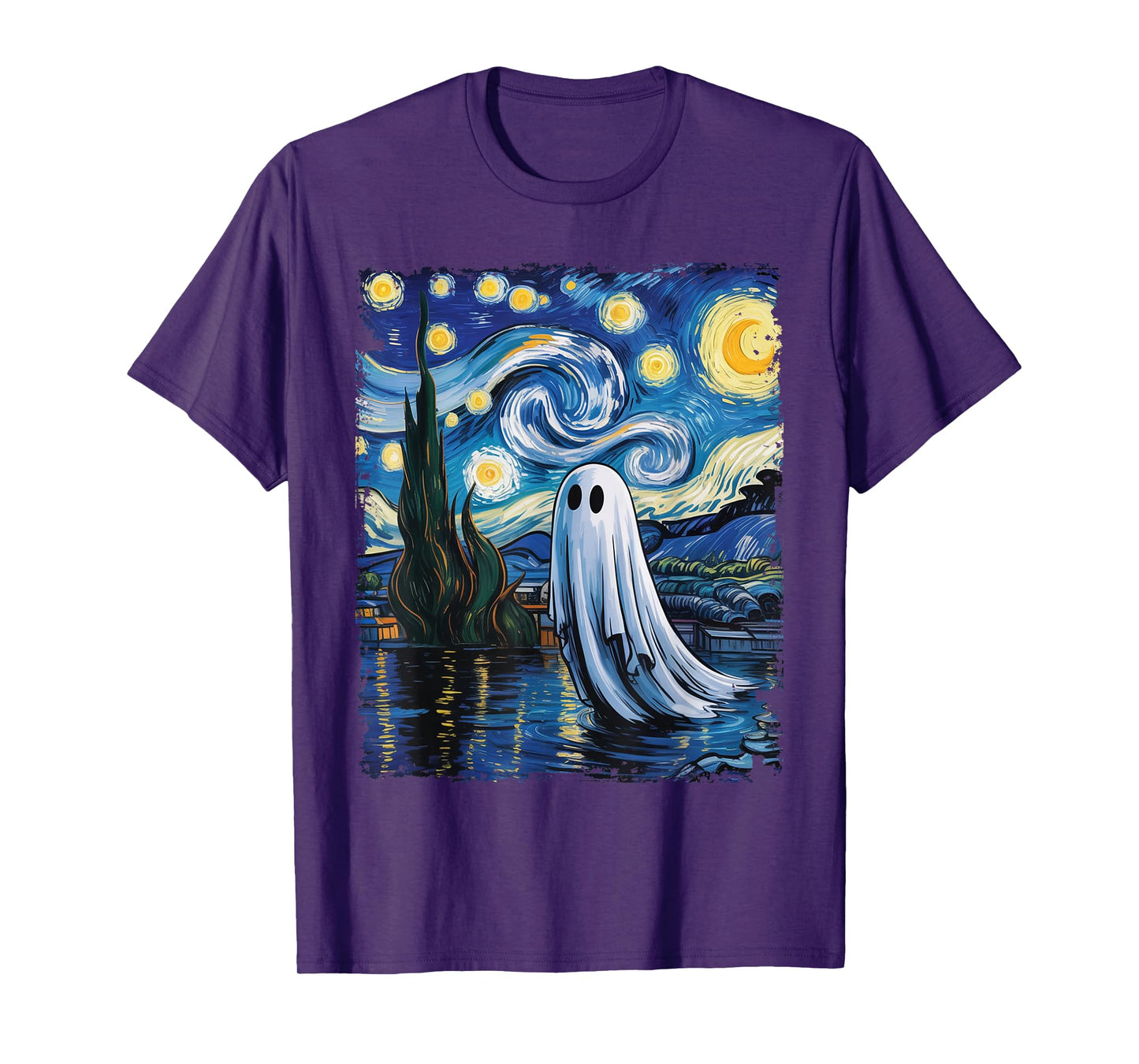 Funny Halloween Boo Sheet Ghost Starry Night Van Gogh Boys T-Shirt