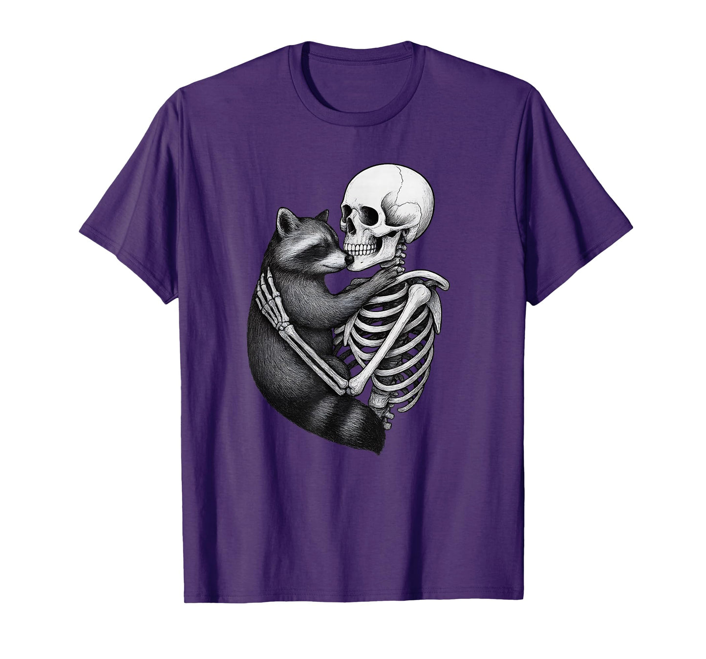Skeleton Hugging a Raccoon Fall Vibes Halloween Costume Cute T-Shirt