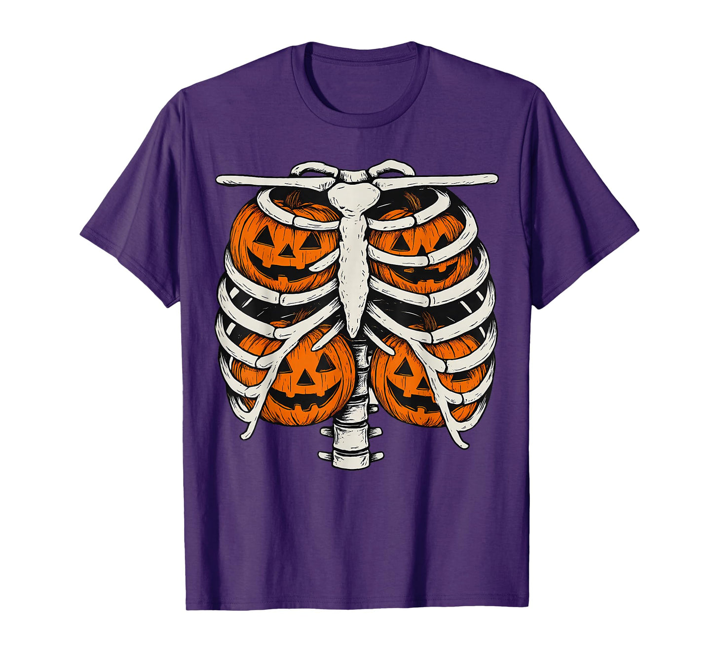 Skeleton Rib Cage with Pumpkin Halloween Costume Men Women T-Shirt