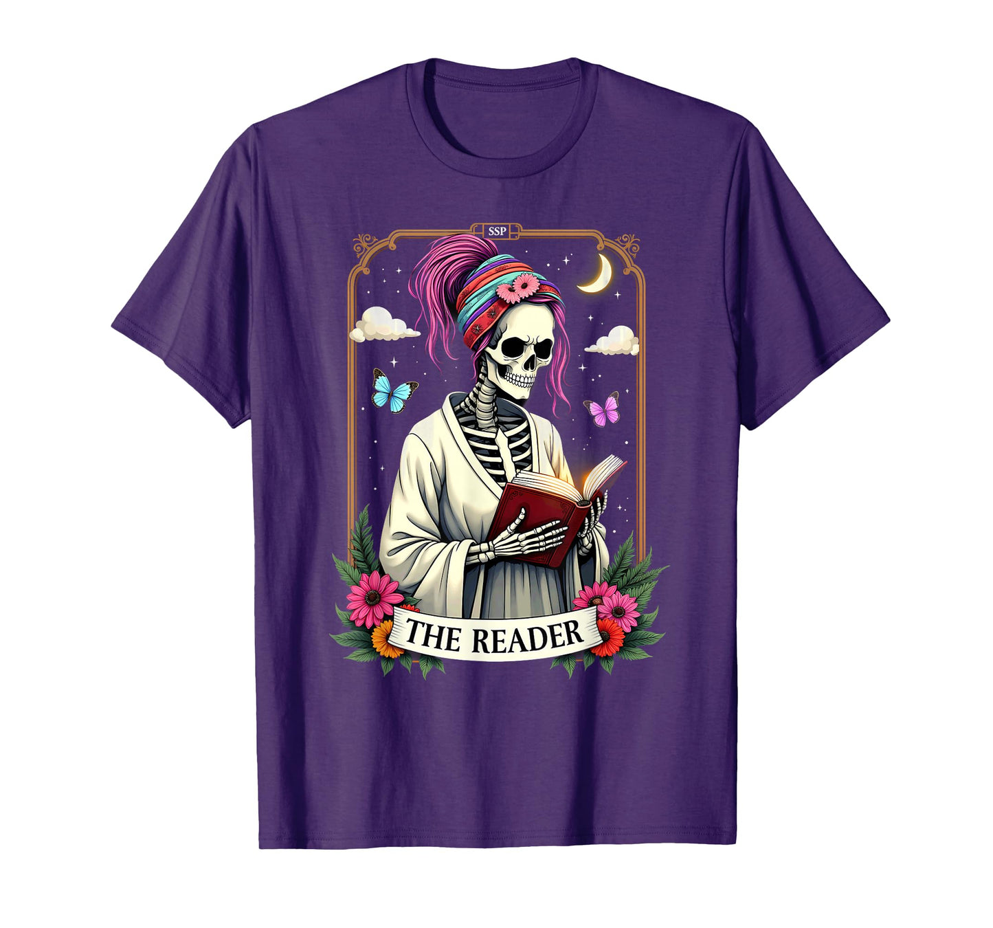 The Reader Tarot Card Skeleton Reading Book Halloween T-Shirt