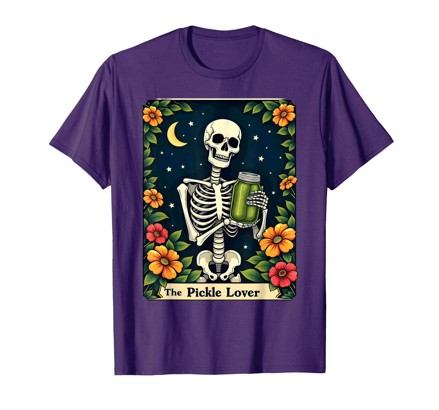 Gothic Tarot Card The Pickle Lover Skeleton Halloween T-Shirt