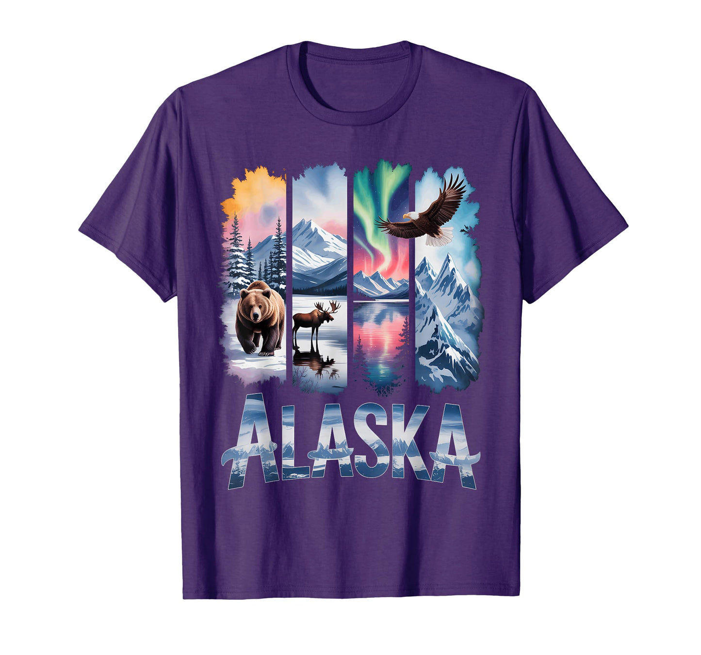 Alaskan Bear Moose Eagle Lake And Mountain Aurora Borealis T-Shirt