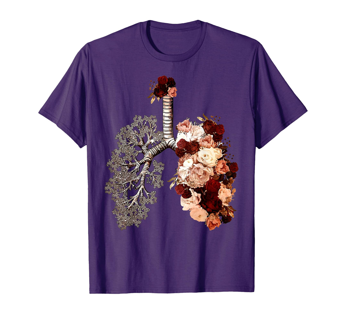 Anatomical Lungs And Bloom Roses Floral Tee T-Shirt