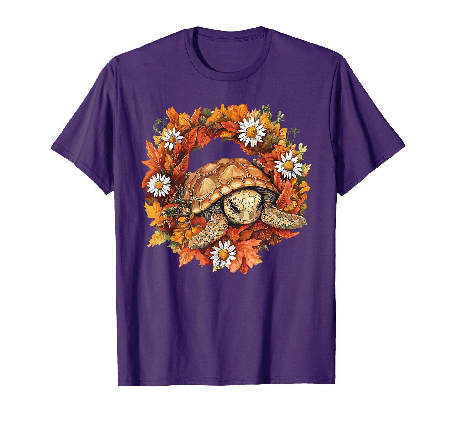 Turtle Surrounded By Autumn Leaves And Flowers T-Shirt